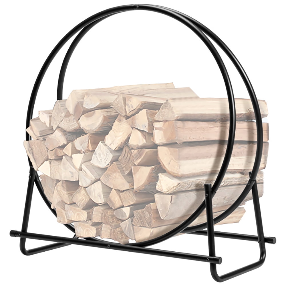 Black Iron 30 Inch Curved Log Hoop Firewood Rack