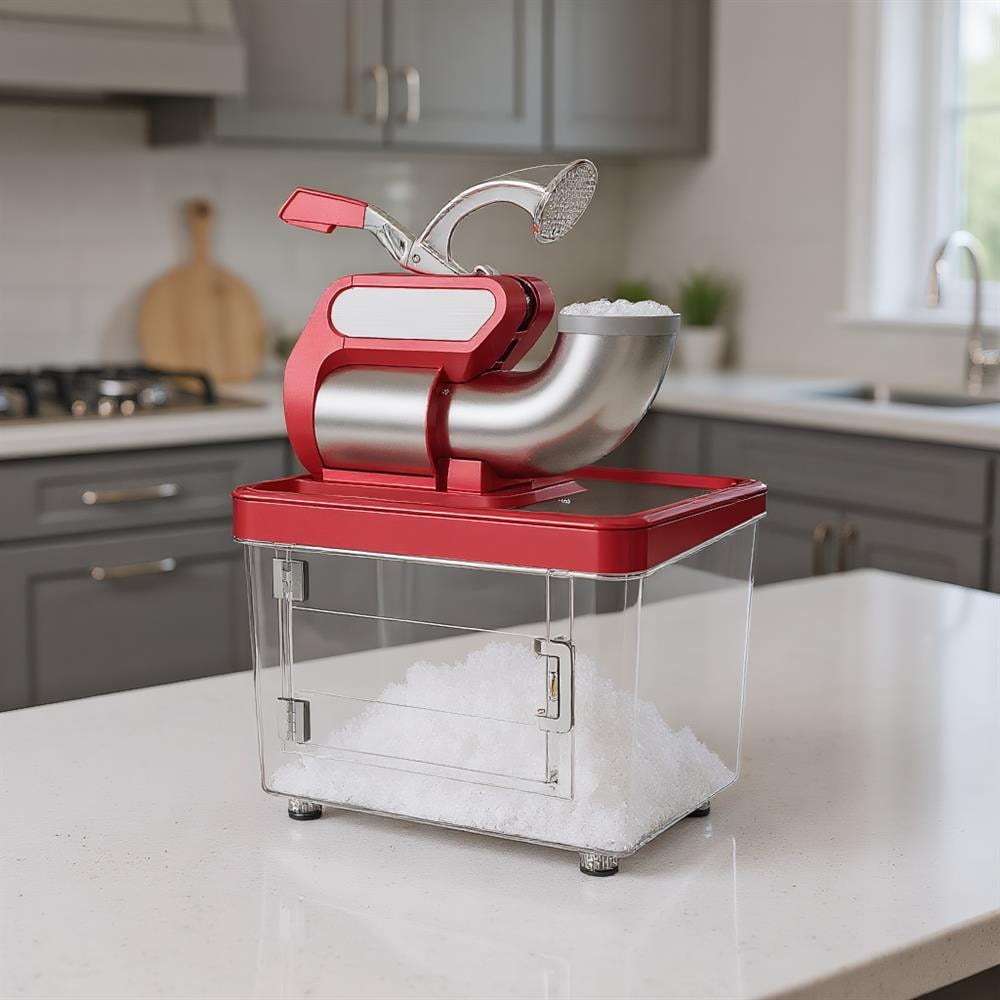 Topcobe 300W Commercial Ice Crusher with Dual Blades and Safety Switch, Manual Hand Crank Ice Breaker for Creating Drinks-Red