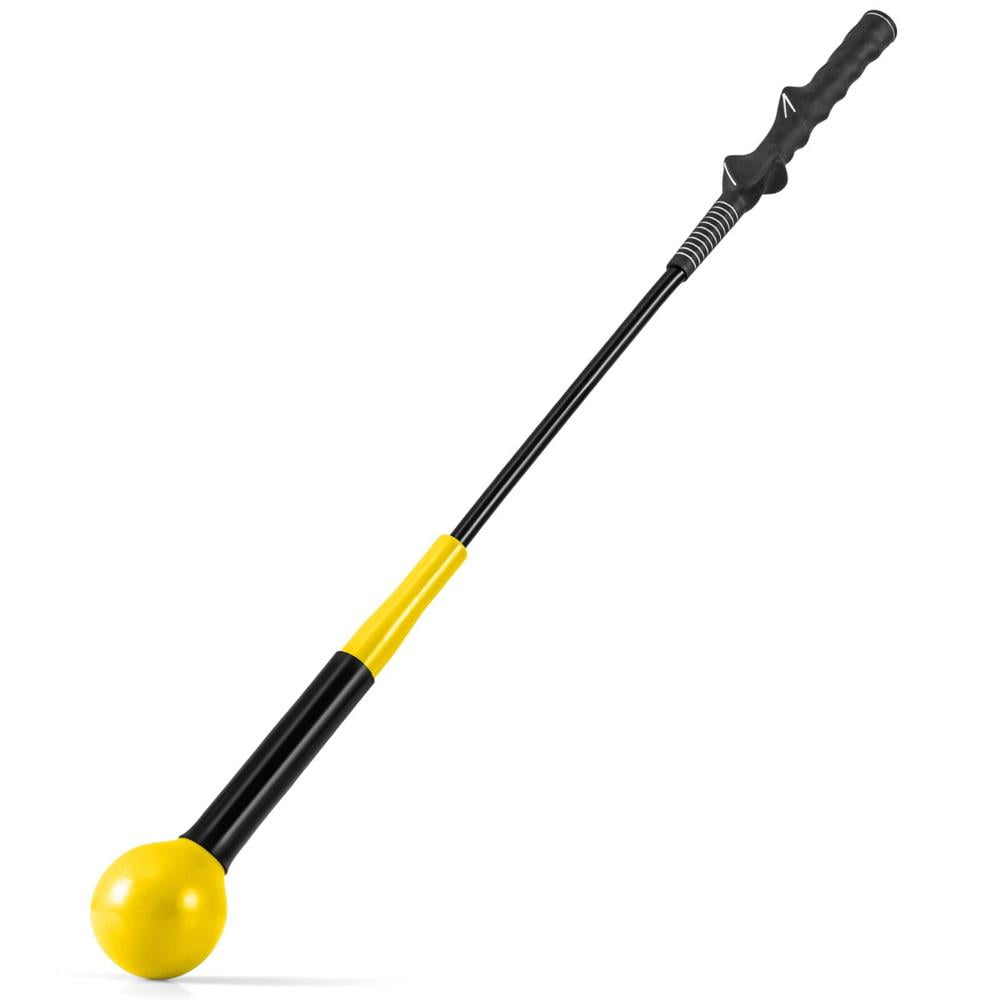 Topcobe 31.5 Inch Golf Swing Trainer Aid with Weighted Head for Grip Rhythm Balance-Yellow, Indoor Sports Equipment