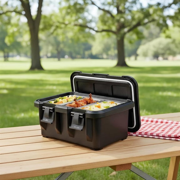 Topcobe 31 QT Insulated Food Pan Container with 3 Transparent One-Third Pans with Lids for Home Kitchen Dorm-Black