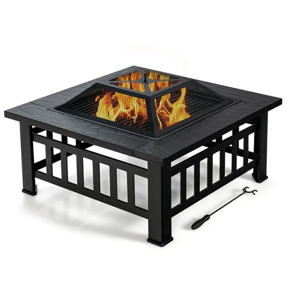 Topcobe 32" 3 in 1 Outdoor Square Fire Pit Table with BBQ Grill and Rain Cover for Camping, Fire Pits & Outdoor Fireplaces, Backyard Furniture