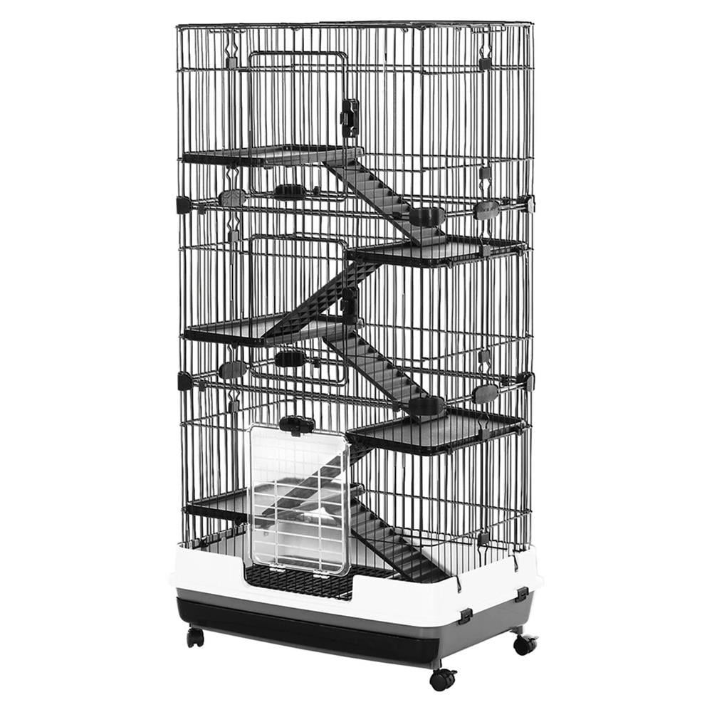 Topcobe 32"L 6-Level Small Animal Cage Rabbit Hutch with Universal Lockable Wheels, Slide-out Tray for Bunny, Chinchillas, Ferret, Indoor Outdoor Pet Shelter, Small Animal Habitat, Black