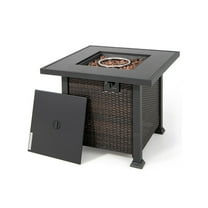Topcobe 32" Square Propane Fire Pit Table with Lava Rocks Cover for Camping, Fire Pits & Outdoor Fireplaces, Backyard Furniture, Brown