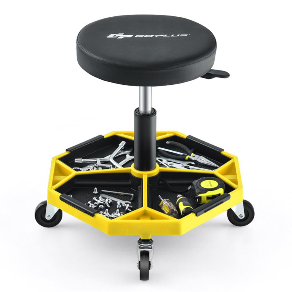 Topcobe 330 LBS Capacity Pneumatic Rolling Mechanic Stool with Padded Seat, Equipment for Studio-Yellow Topcobe 330 LBS Capacity Pneumatic Rolling Mechanic Stool with Padded Seat, Equipment for Studio-Yellow