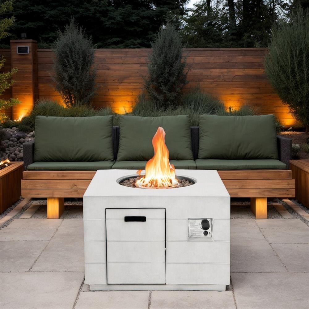 Topcobe 34" Square Concrete Propane Fire Pit Table with Lava Rocks and Cover 50 000 BTU for Camping, Fire Pits & Outdoor Fireplaces, Backyard Furniture, Gray