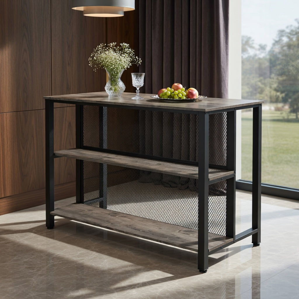 Topcobe 36" 3-Tier Bar Table with Storage Metal Frame Adjustable Foot Pads for Dining Room, Pub Table, Easy Assembly, Fashion Design, Gray