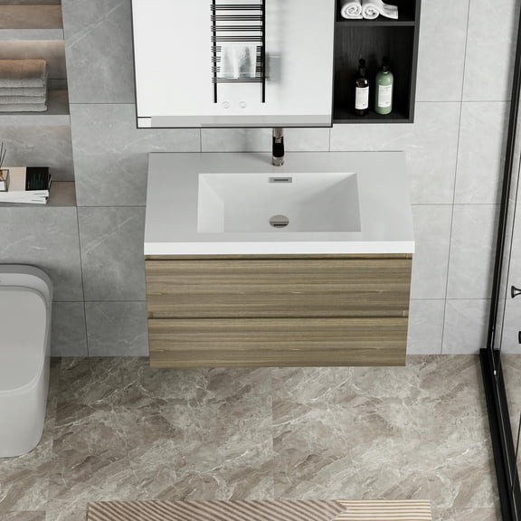 Topcobe 36" Floating Bathroom Vanity with Sink, Modern Wall-Mounted Bathroom Storage Vanity Cabinet with Basin and Soft Close Drawers, Bathroom Sink Vanity, Modern Furniture for Bathroom, Gray