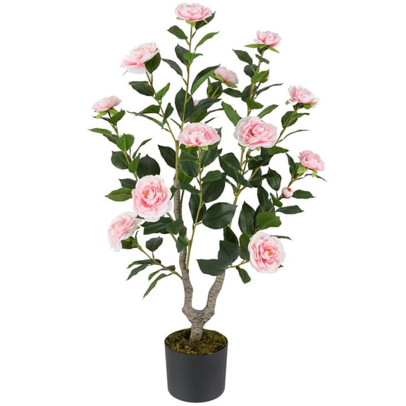 Topcobe 36 Inch Artificial Camellia Tree with Blooming Flower, Artificial Trees for Home Decor Indoor Outdoor, 1 Pack - Pink