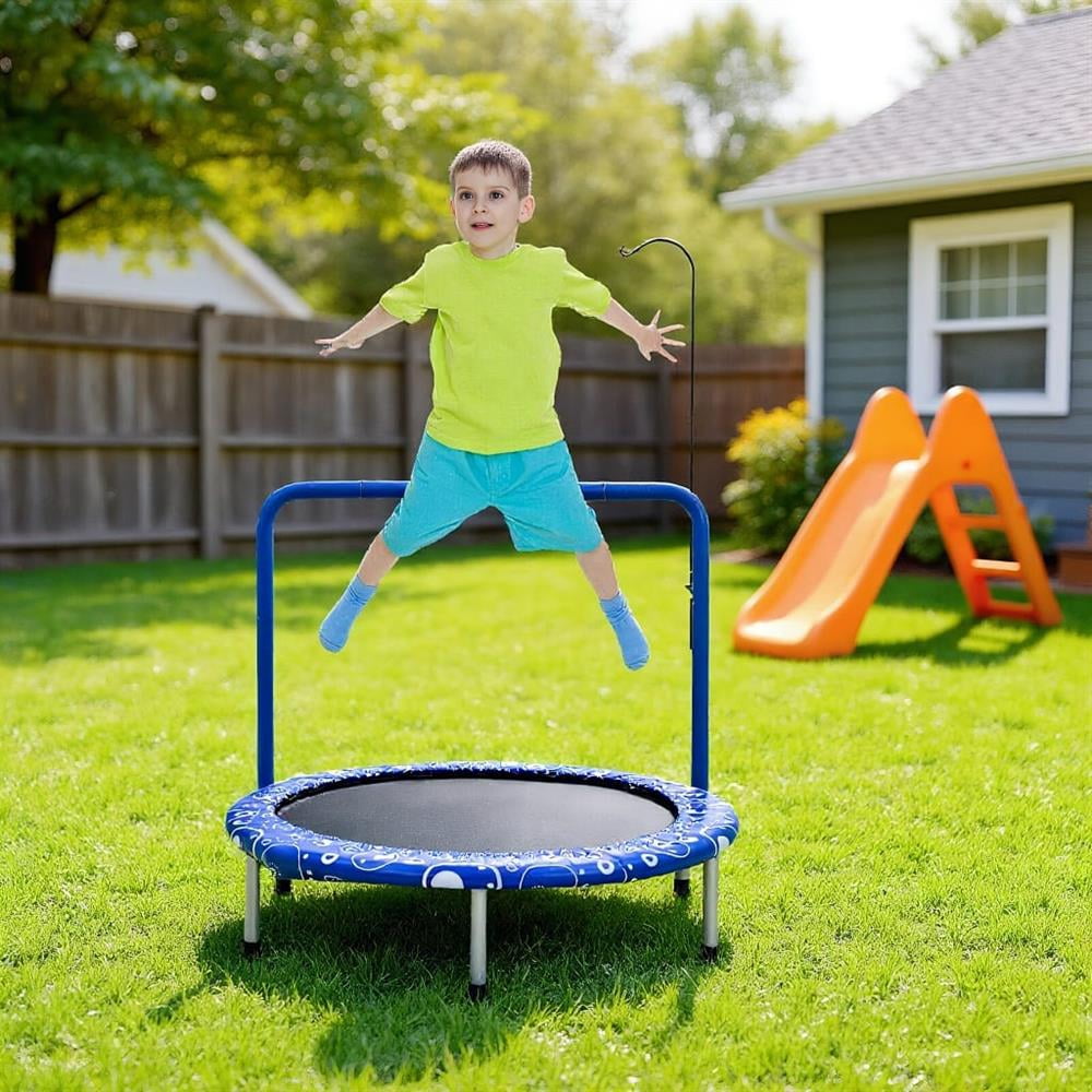Topcobe 36 Inch Kids Trampoline Mini Rebounder with Full Covered Handrail, Outdoor Kids Trampoline, Blue