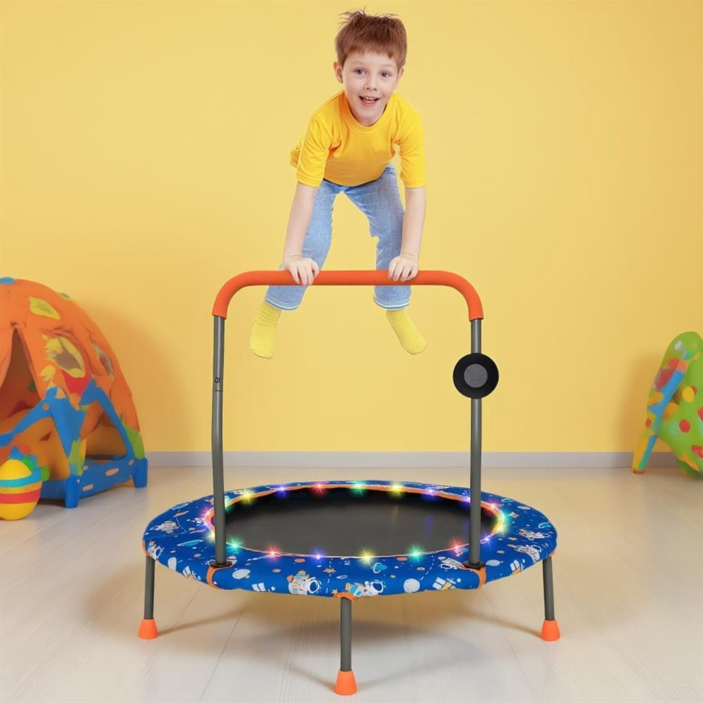 Topcobe 36 Inch Mini Trampoline with Colorful LED Lights and Bluetooth Speaker, Exercise Trampoline for Indoor Outdoor, Kids Trampolines-Blue