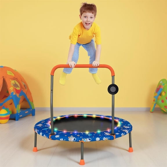 Topcobe 36 Inch Mini Trampoline with Colorful LED Lights and Bluetooth Speaker, Exercise Trampoline for Indoor Outdoor, Kids Trampolines-Blue