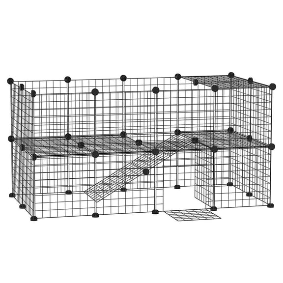 Topcobe 36 Panels Small Animal Playpen with Door, DIY C & C Cage for Guinea Pigs with Ramp, Portable Metal Wire Yard for Rabbit, Hedgehogs, Pet Gate Indoor, 14 x 14 in
