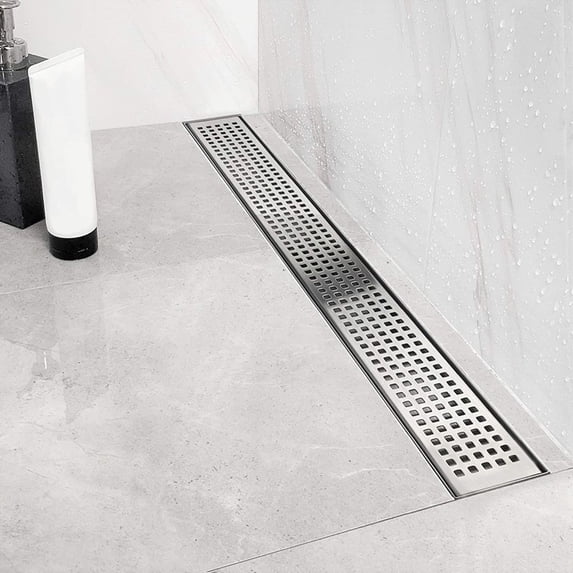 Topcobe 36-inch Modern Shower Drain, Linear Shower Drain with Leveling Feet and Hair Strainer, Professional Brushed 304 Stainless Steel Rectangle Shower Floor Drain for Home