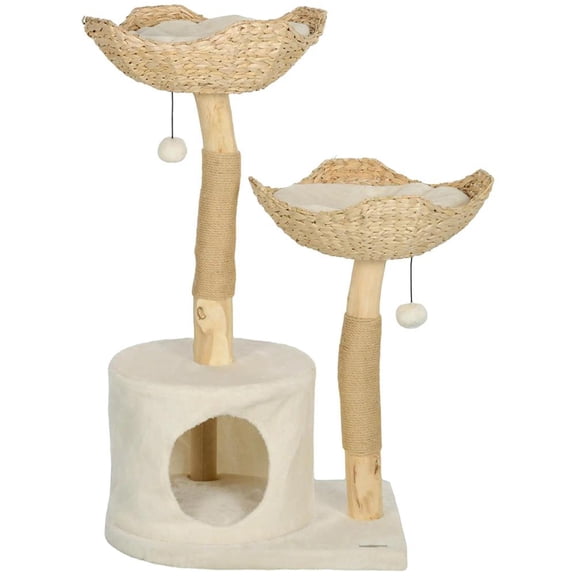 Topcobe 37 Inch Modern Cat Tree w/ Wooden Scratching Posts, Condo, Beds, Cushions, Toy Balls & Anti-Tip Kit, Scratching Posts for Indoor Cats, Cat Furniture