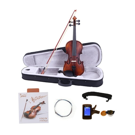 Topcobe 4/4 Antique Matte Solid Wood Violin with Case & Bow & Violin Strings & Rosin & Shoulder Rest & Electronic Tuner, Violin Outfit Set for Beginners Students - Dark Brown