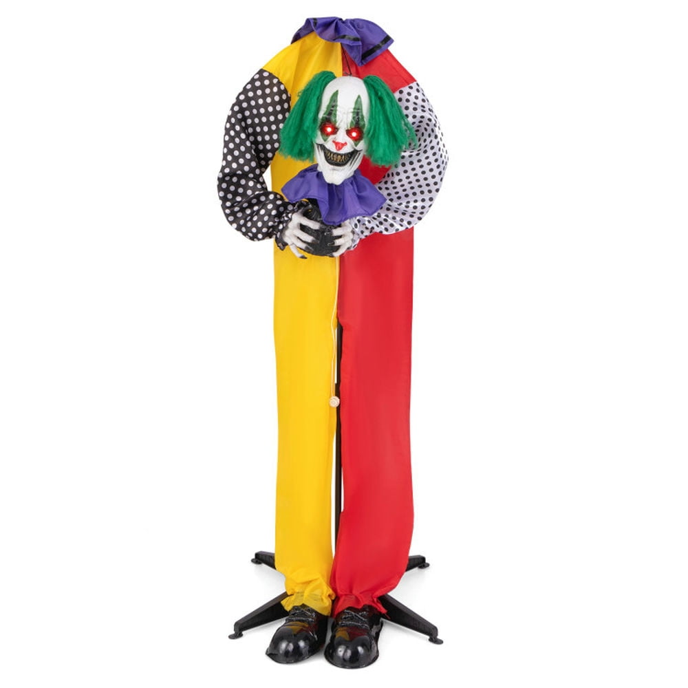 Topcobe 4.5FT Grins Animatronic Clown with Pre-Recorded Phrases and LED Eyes, Decor for Halloween Party Topcobe 4.5FT Grins Animatronic Clown with Pre-Recorded Phrases and LED Eyes, Decor for Halloween Party