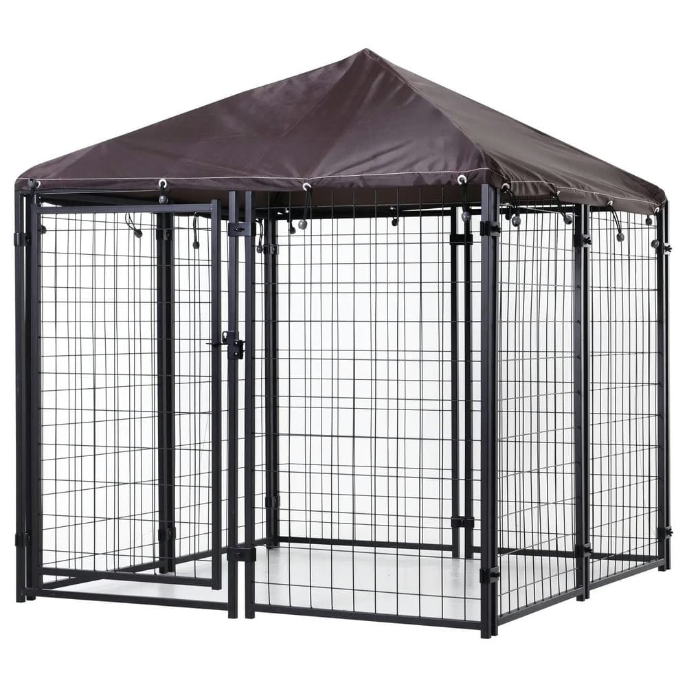 Topcobe 4.6' x 4.6' x 5' Outdoor Dog Kennel, Walk-in Pet Playpen, Welded Wire Steel with Water and UV-Resistant Canopy, Outside Pet Shelter, Small Animal Habitat, Black