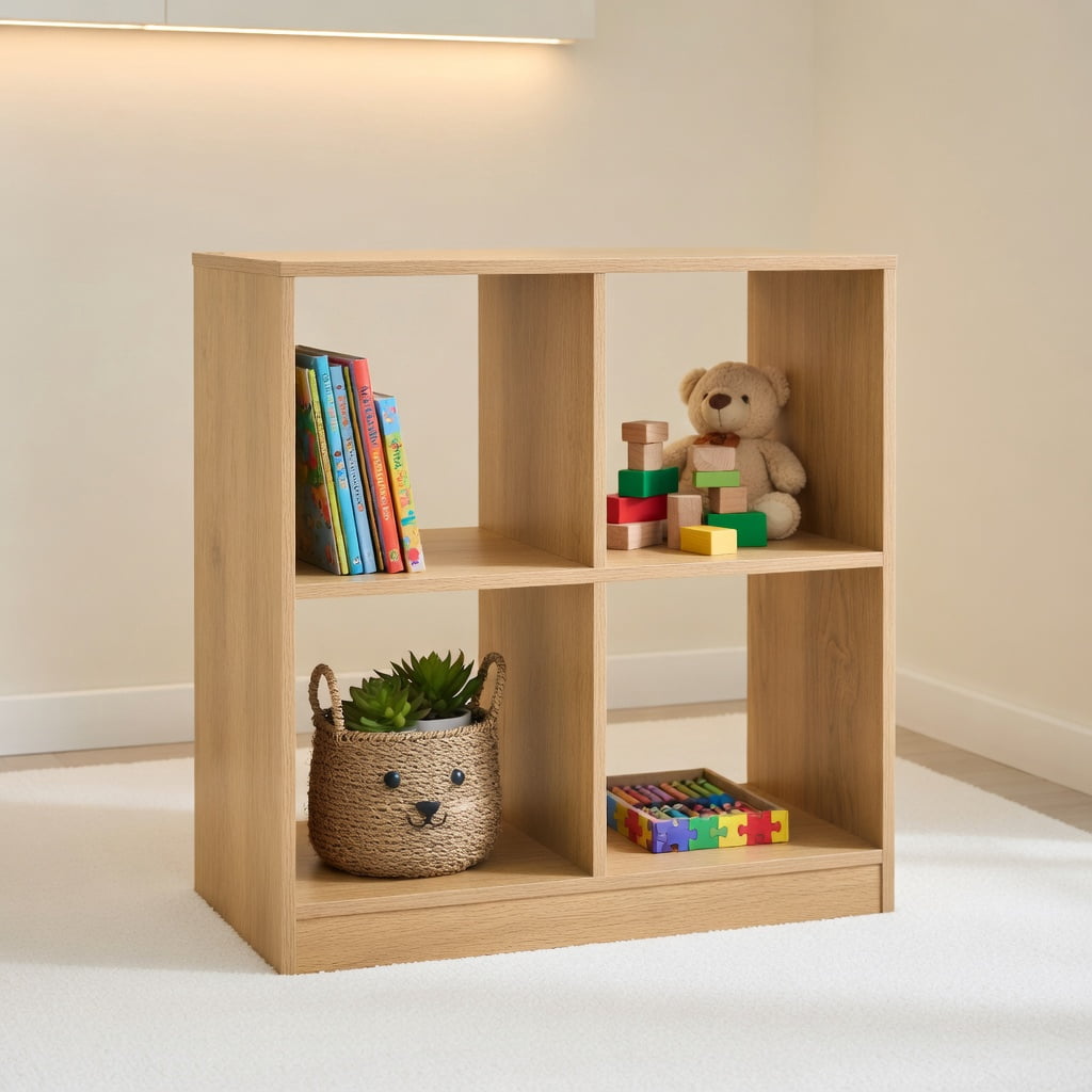 Topcobe 4-Cube Kids Bookcase with Open Shelves, Kids Toy Storage Organizer-Natural