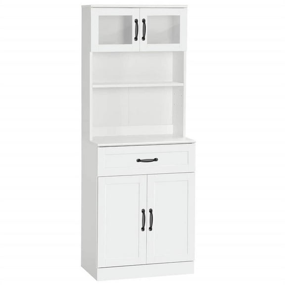 Topcobe 4-Door Freestanding Pantry Cabinet, Hutch-Integrated Coffee Bar, 63.5" Tall, White Shaker Style for Kitchen Organization