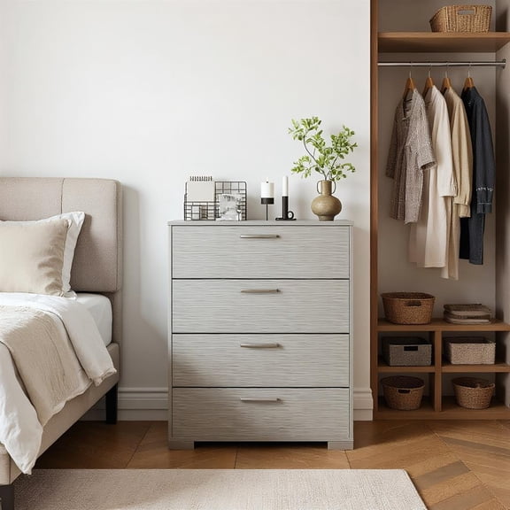 Topcobe 4 Drawer Storage Cabinet with Metal Legs Handles with Anti-Toppling Devices, Modern Furniture for Indoor, Cabinet for Living Room-Gray