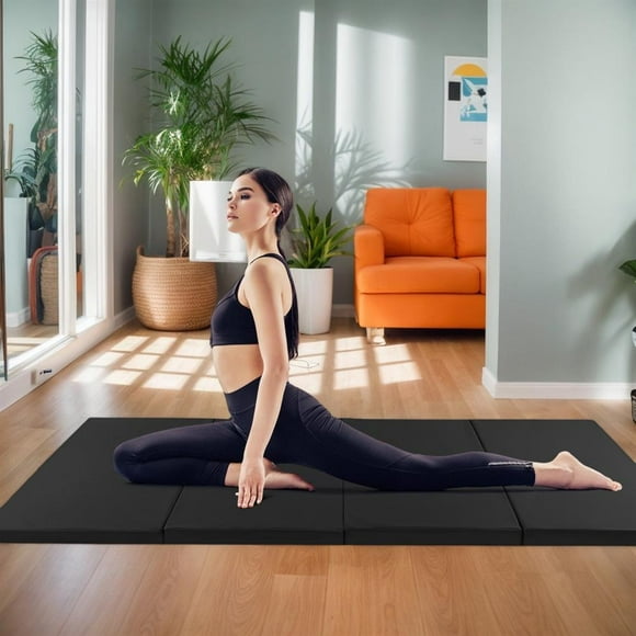 Topcobe 4-Panel PU Leather Folding Exercise Mat with Carrying Handles, Easy to Clean Gym Mat, Gymnastics Equipment for Activity Play, Black