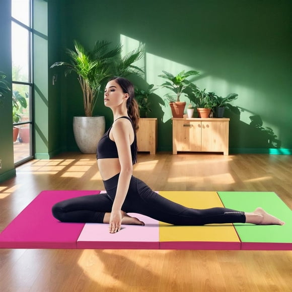 Topcobe 4-Panel PU Leather Folding Exercise Mat with Carrying Handles, Easy to Clean Gym Mat, Gymnastics Equipment for Activity Play, Green