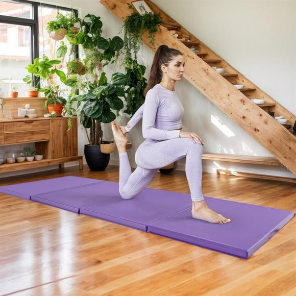 Topcobe 4-Panel PU Leather Folding Exercise Mat with Carrying Handles, Easy to Clean Gym Mat, Gymnastics Equipment for Activity Play, Purple