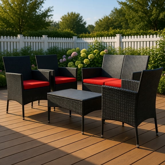 Topcobe 4 Pcs Patio Wicker Furniture Set, Cushioned Sofa Furniture, Small Patio Set, Red