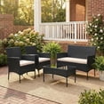 thumbnail image 1 of Topcobe 4 Pcs Patio Wicker Furniture Set, Cushioned Sofa Furniture, Small Patio Set, White, 1 of 8