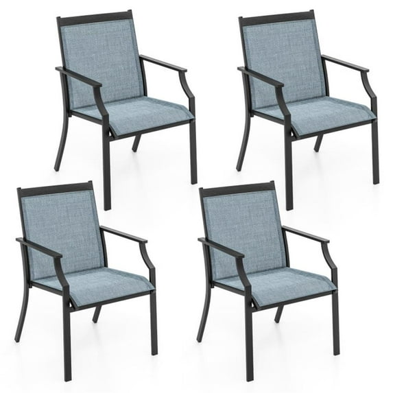 Topcobe 4 Piece Patio Dining Chairs, Large Outdoor Chairs with Breathable Seat and Metal Frame, Blue