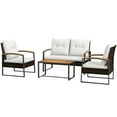 thumbnail image 1 of Topcobe 4-Piece Rattan Outdoor Furniture Set, Comfortable Loveseat Sofa, Sturdy Chair, Wooden Coffee Table, and Cozy Cushions, Ideal for White Backyard Decor, 1 of 9