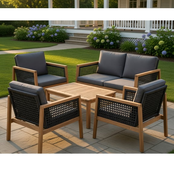 Topcobe 4 Pieces Wicker Furniture Set with Removable Cushions, Outdoor Patio Furniture, Gray