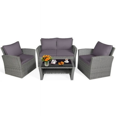Topcobe 4 Pieces Wicker Patio Furniture Set Sofa Table with Storage Shelf Cushion, Modern Patio Furniture, Gray