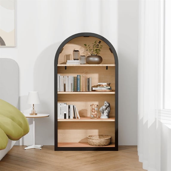 Topcobe 4-Section Black Curved Bookcase, 43-Inch Tall Storage Bookshelf with Adjustable Shelves