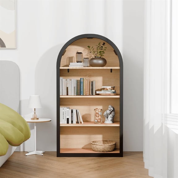 Topcobe 4-Section Black Curved Bookcase, 43-Inch Tall Storage Bookshelf with Adjustable Shelves