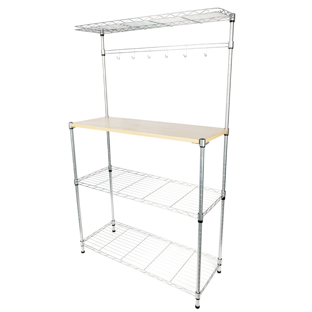 Topcobe 4-Tier Bakers Racks for Microwave, Kitchen Bakers Racks Microwave Oven Rack Baker Rack with Storage and Hooks, Adjustable Storage Racks and Shelving, Silver - image 1 of 7