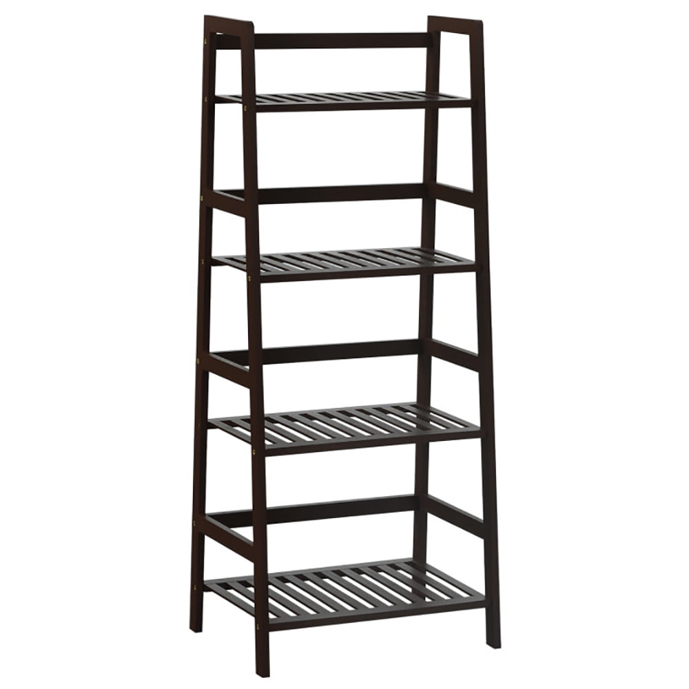 Topcobe 4-Tier Bamboo Plant Rack with Guardrails Stable and Space-Saving, Tall Plant Stand Indoor, Brown