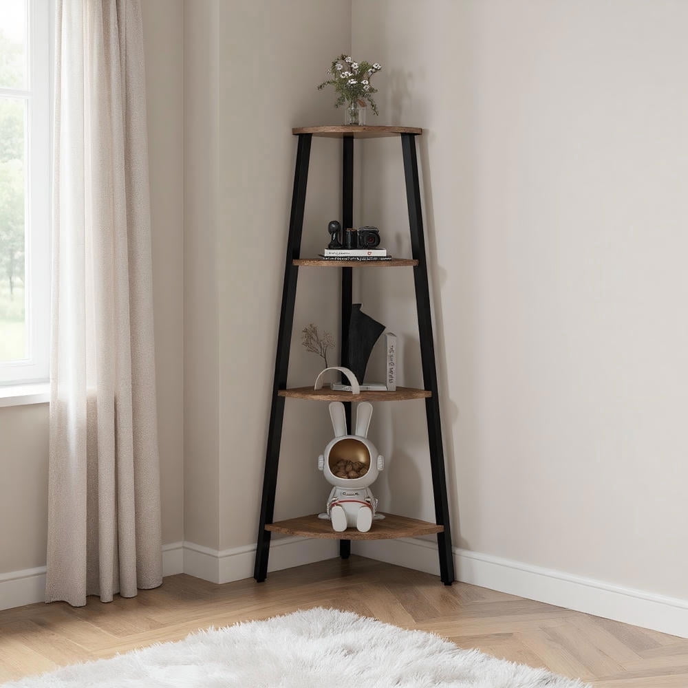 Topcobe 4-Tier Industrial Corner Ladder Shelf Display Rack for Home Office, Tall Bookshelf Modern Book Case for Books, CDs, Movies