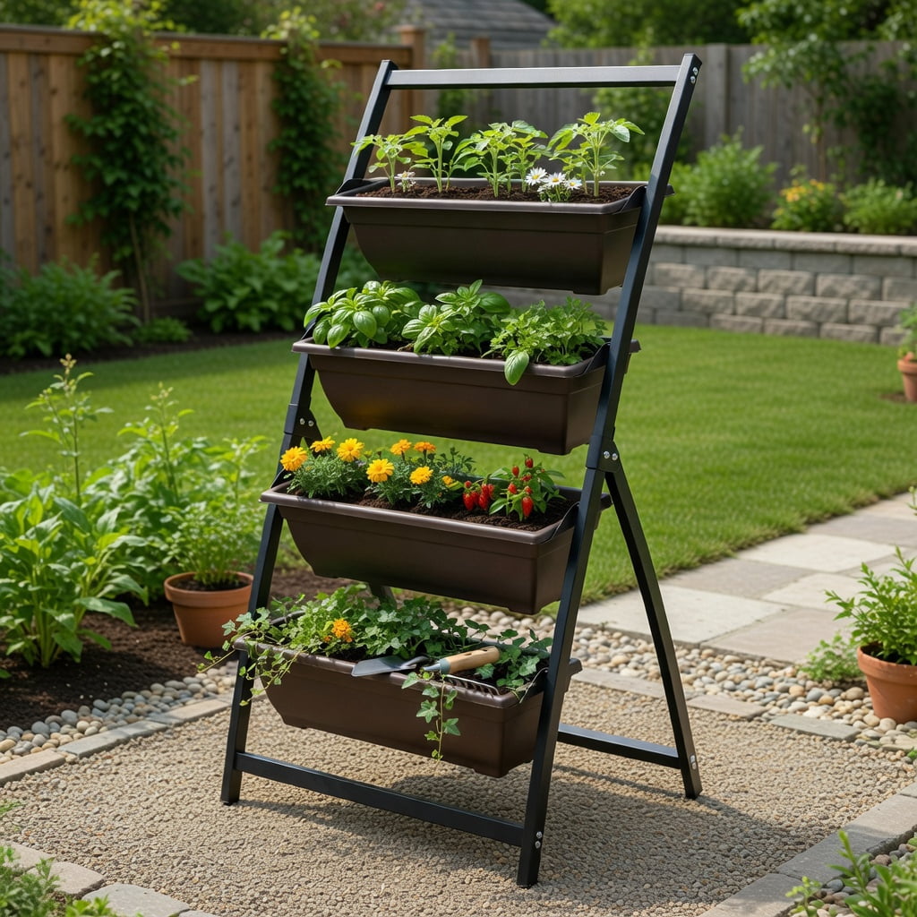 Topcobe 4-Tier Vertical Raised Garden Bed with 4 Containers and Drainage Holes, Vertical Garden Planter Outdoor-S