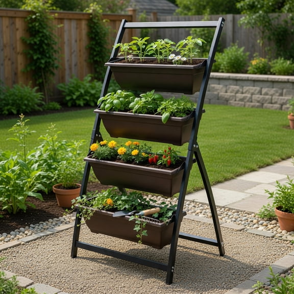 Topcobe 4-Tier Vertical Raised Garden Bed with 4 Containers and Drainage Holes, Vertical Garden Planter Outdoor-S
