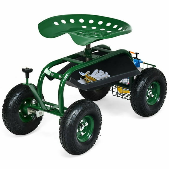 Topcobe 4-Wheel Rolling Garden Cart Work Seat, Rolling Garden Cart Stool, Gardening Seat with Wheels