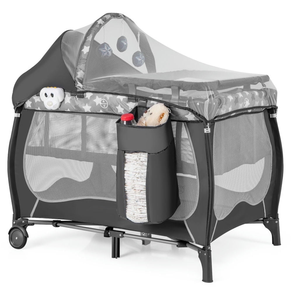 Topcobe 4 in 1 Portable Baby Center with Net and Music Box, Playpen for Babies and Toddlers-Gray Topcobe 4 in 1 Portable Baby Center with Net and Music Box, Playpen for Babies and Toddlers-Gray