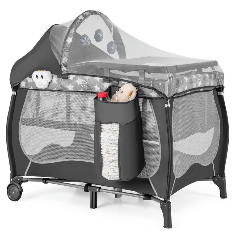 Topcobe 4 in 1 Portable Baby Nursery Center with Net and Music Box, Playpen for Babies and Toddlers-Gray Topcobe 4 in 1 Portable Baby Nursery Center with Net and Music Box, Playpen for Babies and Toddlers-Gray