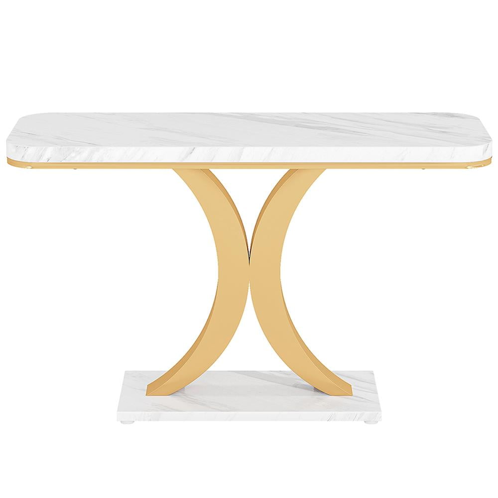 Topcobe 40" Console Table, Narrow Entryway Foyer Table with Geometric Base, Modern Furniture for Indoor, White