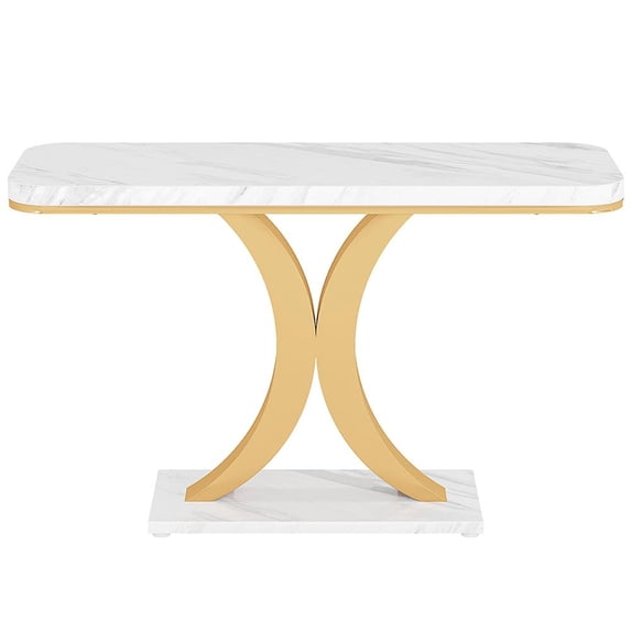 Topcobe 40" Console Table, Narrow Entryway Foyer Table with Geometric Base, Modern Furniture for Indoor, White