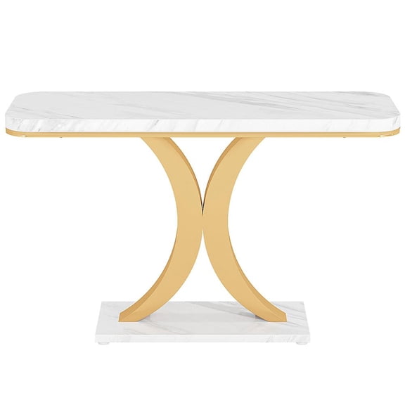 Topcobe 40" Console Table, Narrow Entryway Foyer Table with Geometric Base, Modern Furniture for Indoor, White
