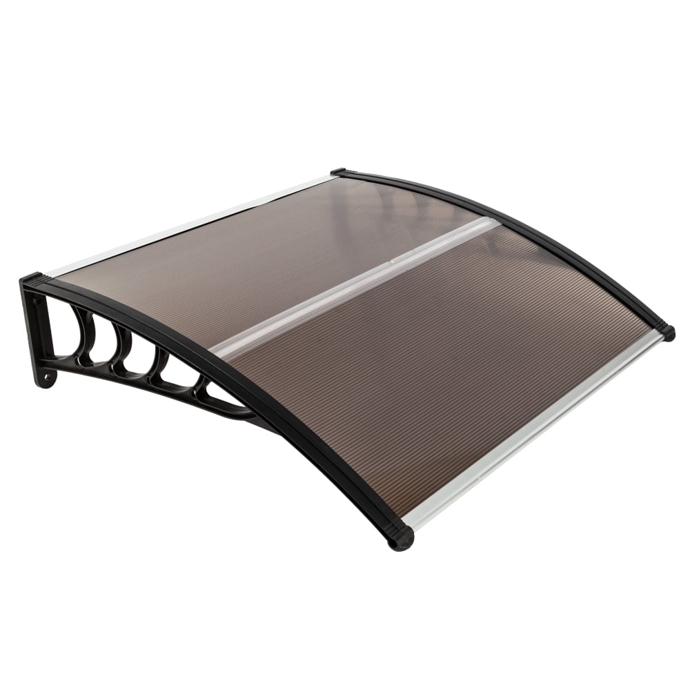Topcobe 40" x 35" Outdoor Front Door Patio Rain Cover, Outdoor Front Door Window Awning, Patio Eaves Canopy PC Cover UV Rain Snow Protection, Brown Black Bracket