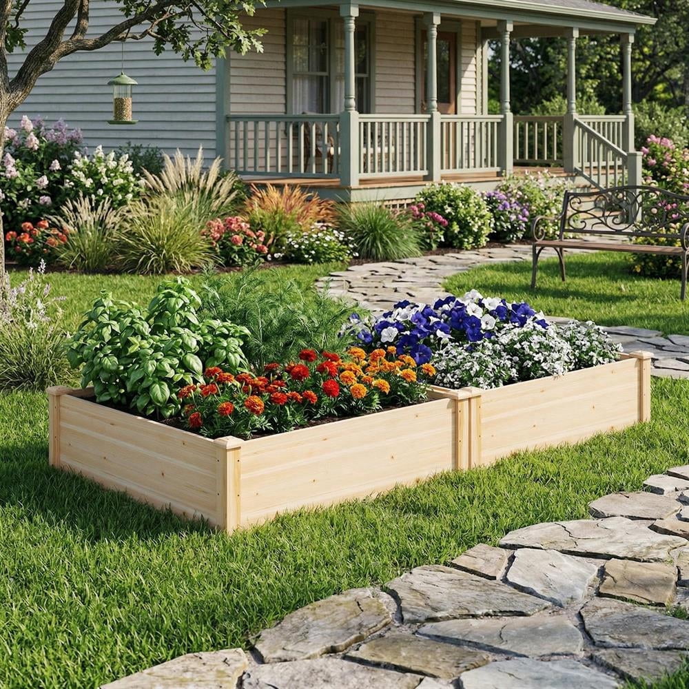 Topcobe 40" x 40" Outdoor Wood Raised Garden Bed, Vertical Planters for Outdoor Plants, Garden Beds Outdoor-Natural