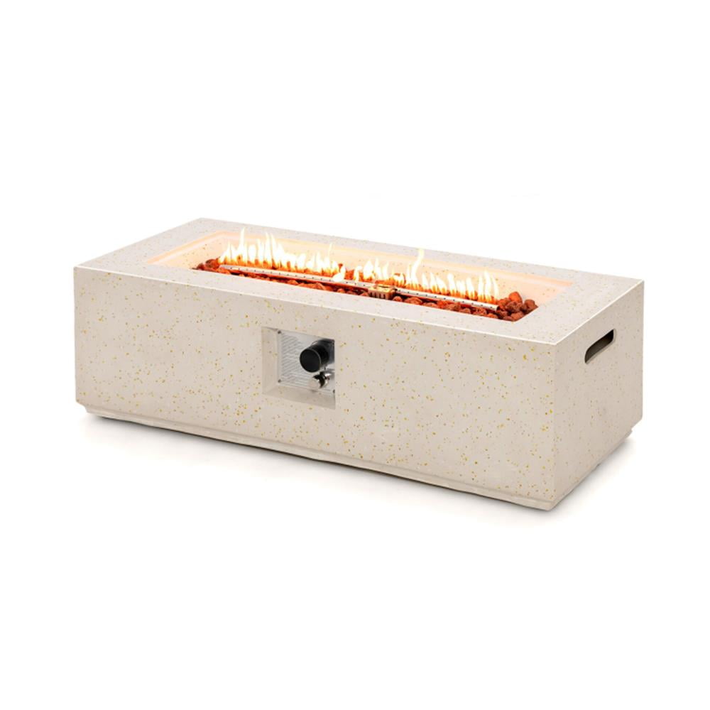 Topcobe 42" 50 000 BTU Rectangle Terrazzo Fire Pit Table with PVC Cover for Camping, Fire Pits & Outdoor Fireplaces, Backyard Furniture, White