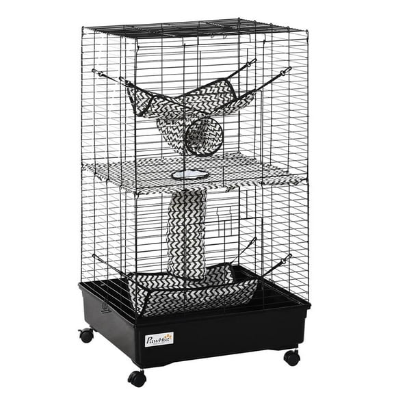 Topcobe 42" Ferret Cage, Small Animal Habitat Metal Pet Cage with Wheels Brakes, Hammocks, Hanging Tunnels, and 3 Doors, Indoor Outdoor Pet Shelter, Small Animal Habitat, Black